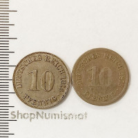 10 пфеннигов 1914 D / 1876 D, Германия, 2 монеты VF/F