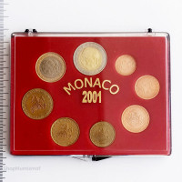 Монако 2001 набор 8 монет от 1 цента до 2 евро, Aunc, в футляре. Редкость!