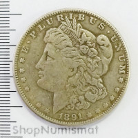1 доллар 1891 CC (доллар Моргана), США, редкий, VF